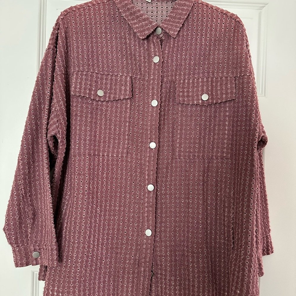 Textured Button-Up Shirt in Mauve